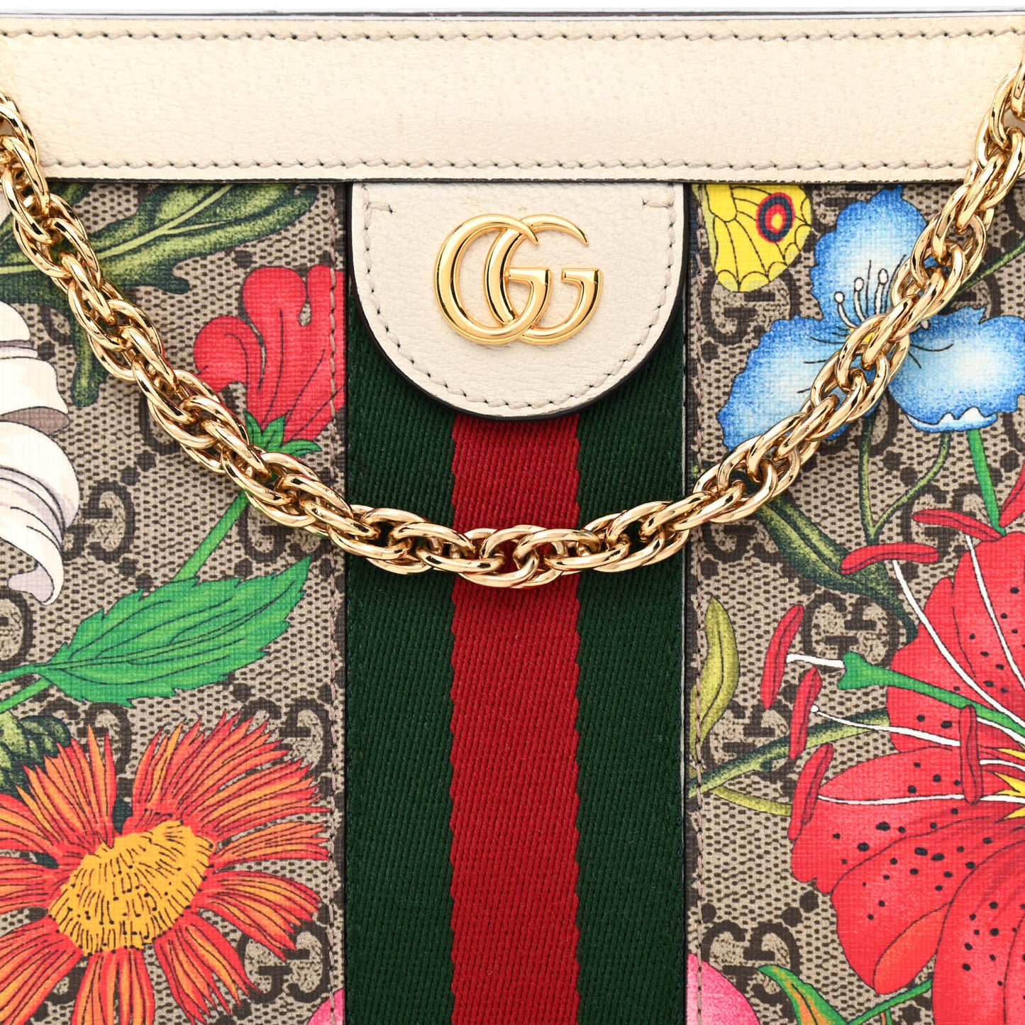GG Supreme Monogram Flora Web Small Ophidia Chain Shoulder Bag White