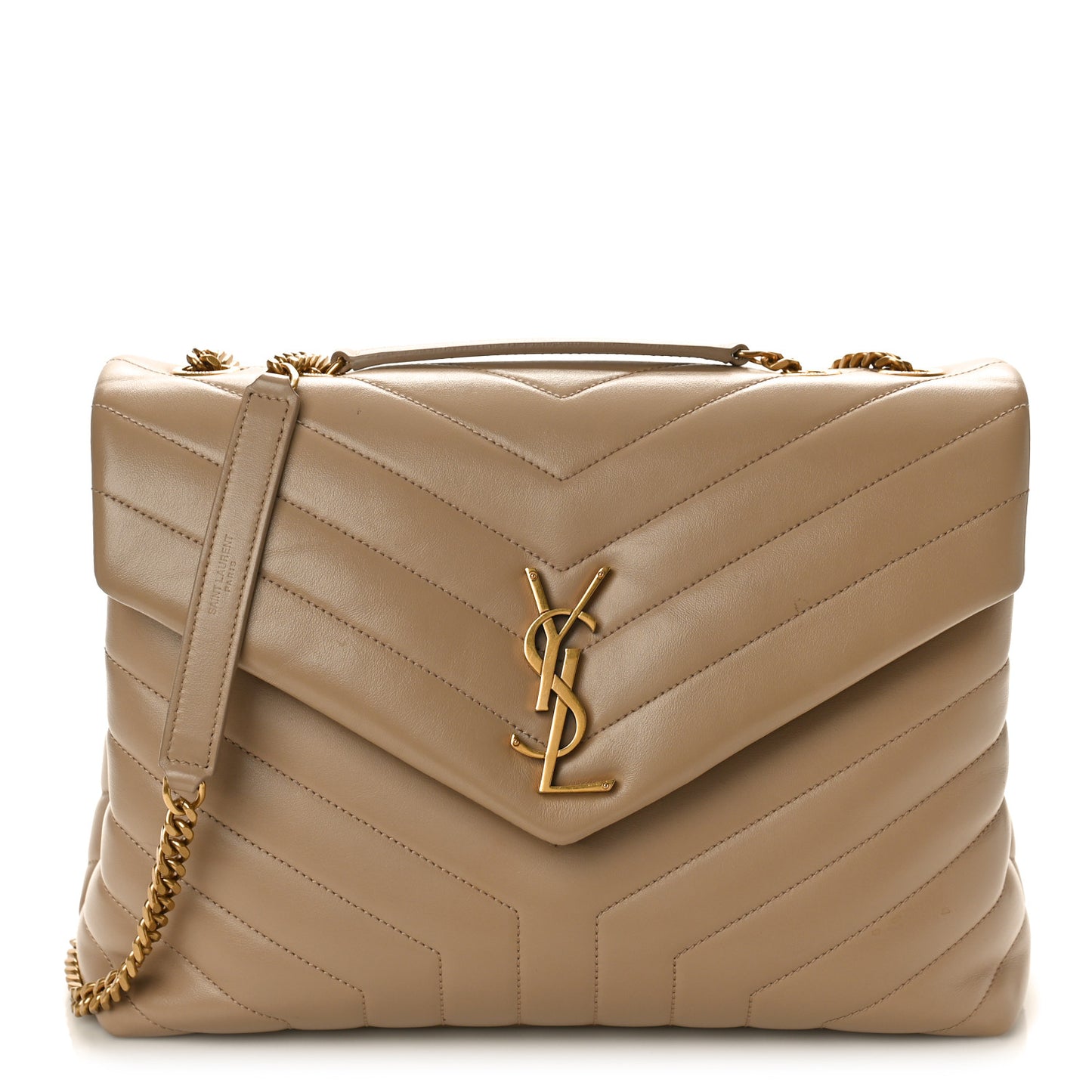 Calfskin Y Quilted Monogram Medium Loulou Chain Satchel Dark Beige