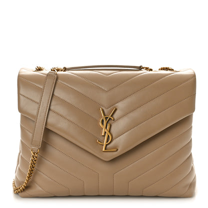 Saint Laurent Calfskin Y Quilted Monogram Medium Loulou Chain Satchel Dark Beige 1 of 11