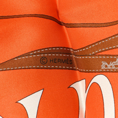 Hermes Vintage Silk Monsieur Et Madame Scarf 70 Creme Orange Marron 4 of 4