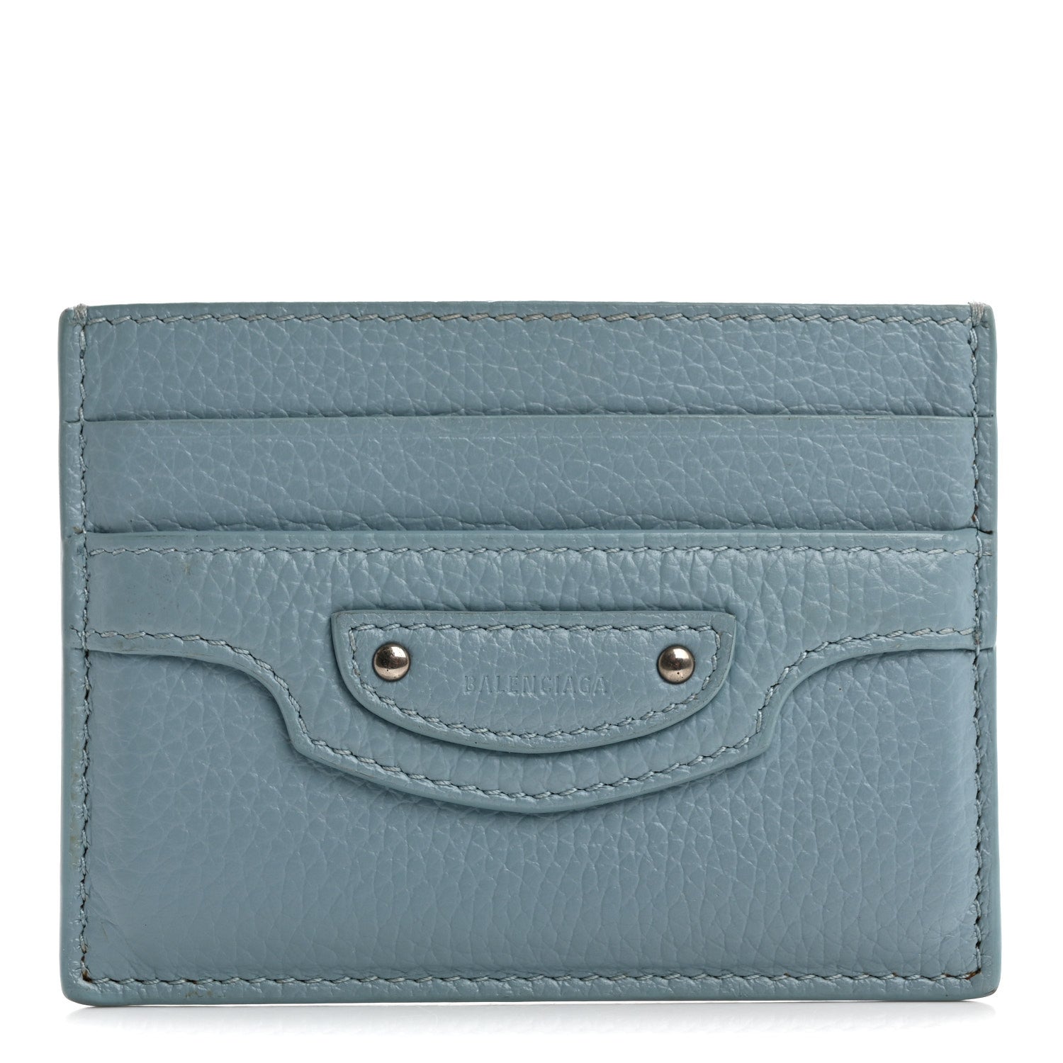 Balenciaga Grained Calfskin Neo Classic Silver Hardware City Card Holder Blue Grey 1 of 11