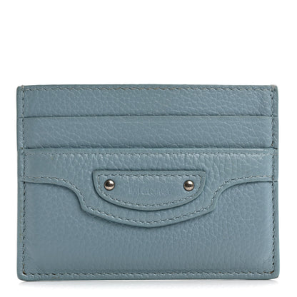 Balenciaga Grained Calfskin Neo Classic Silver Hardware City Card Holder Blue Grey 1 of 11