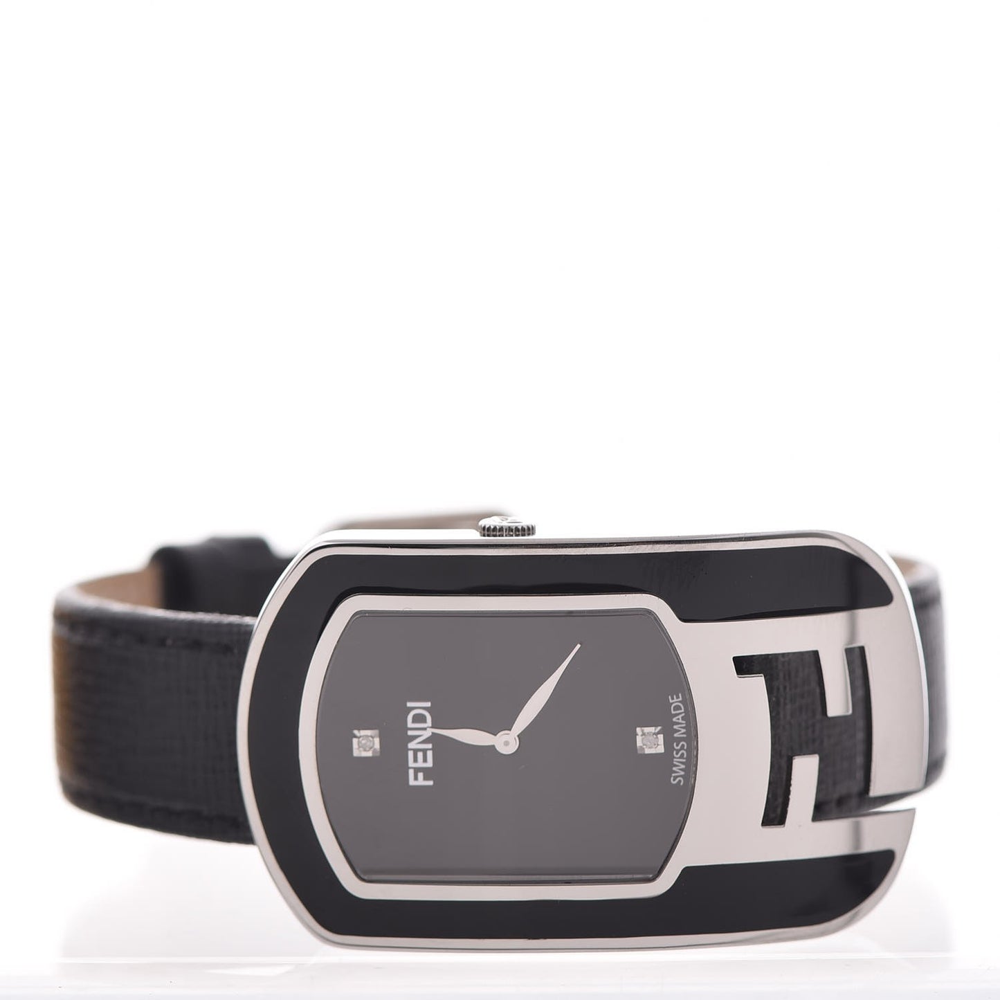 Stainless Steel Calfskin Diamond Enamel 29mm Chameleon Quartz Watch Black