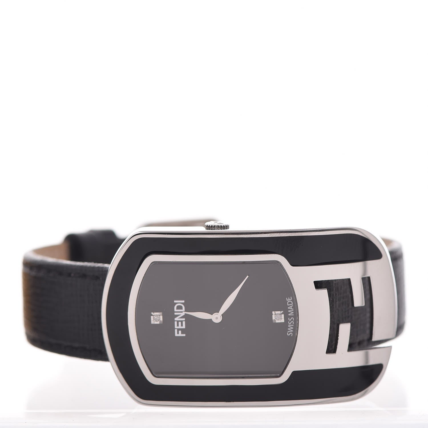Fendi Stainless Steel Calfskin Diamond Enamel 29mm Chameleon Quartz Watch Black 3 of 7