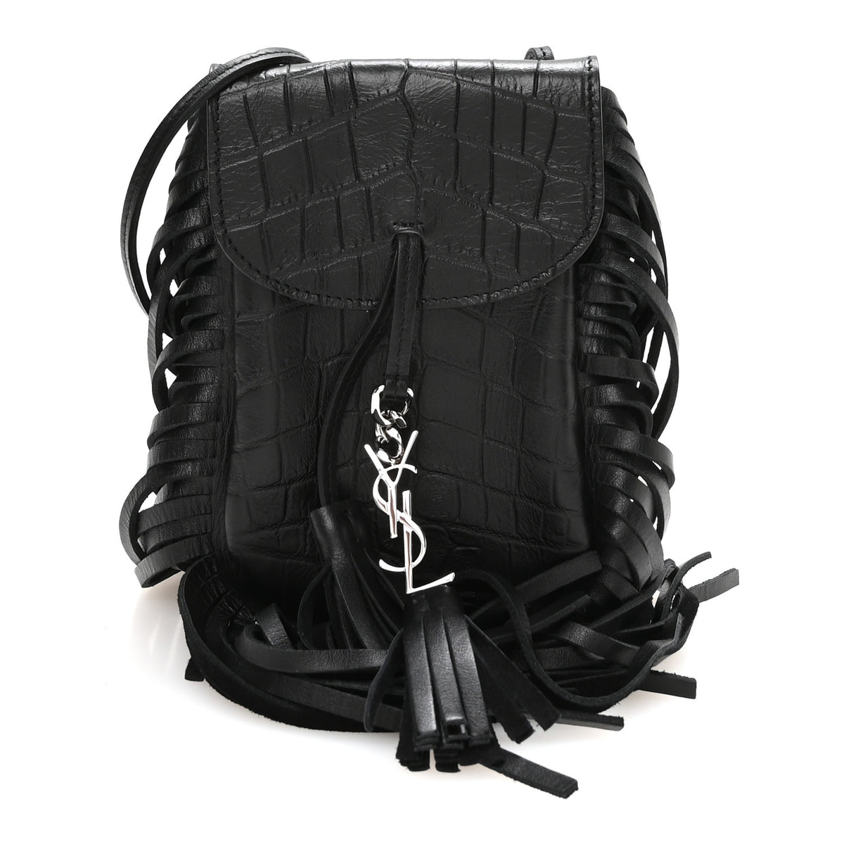 Saint Laurent Suede Fringe Toy Monogram Anita Crossbody Bag Black 1 of 11