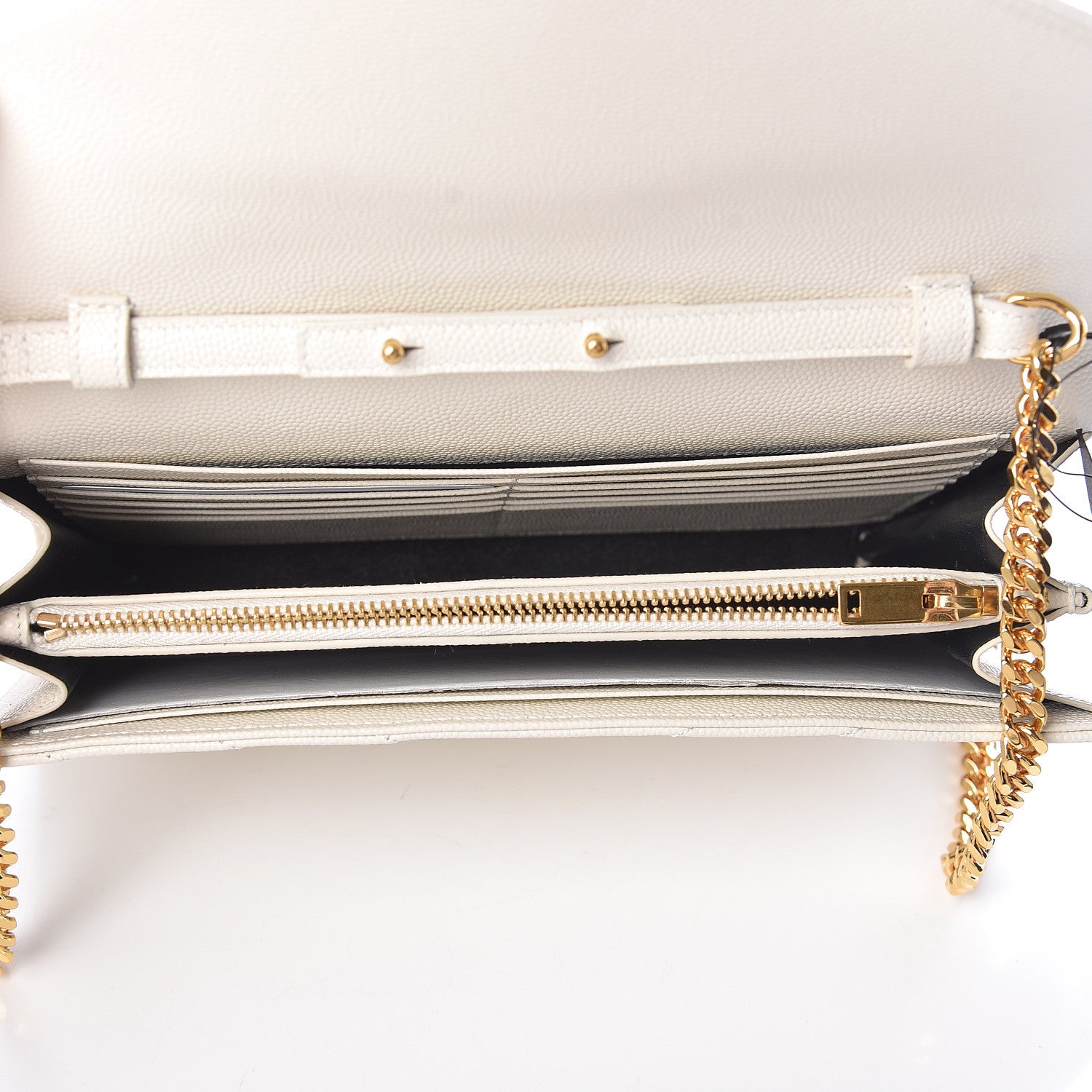 Saint Laurent Grain De Poudre Matelasse Chevron Monogram Chain Wallet Porcellana 5 of 11
