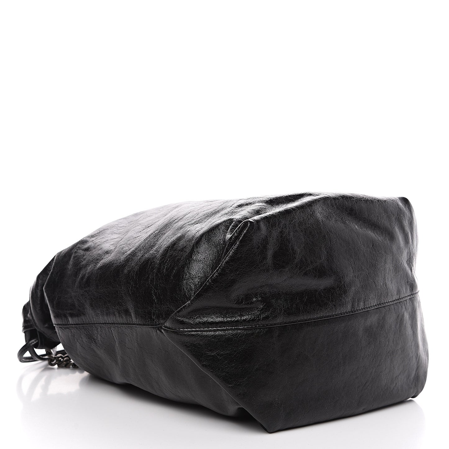 Cracked Shiny Calfskin Teddy Drawstring Bag Black