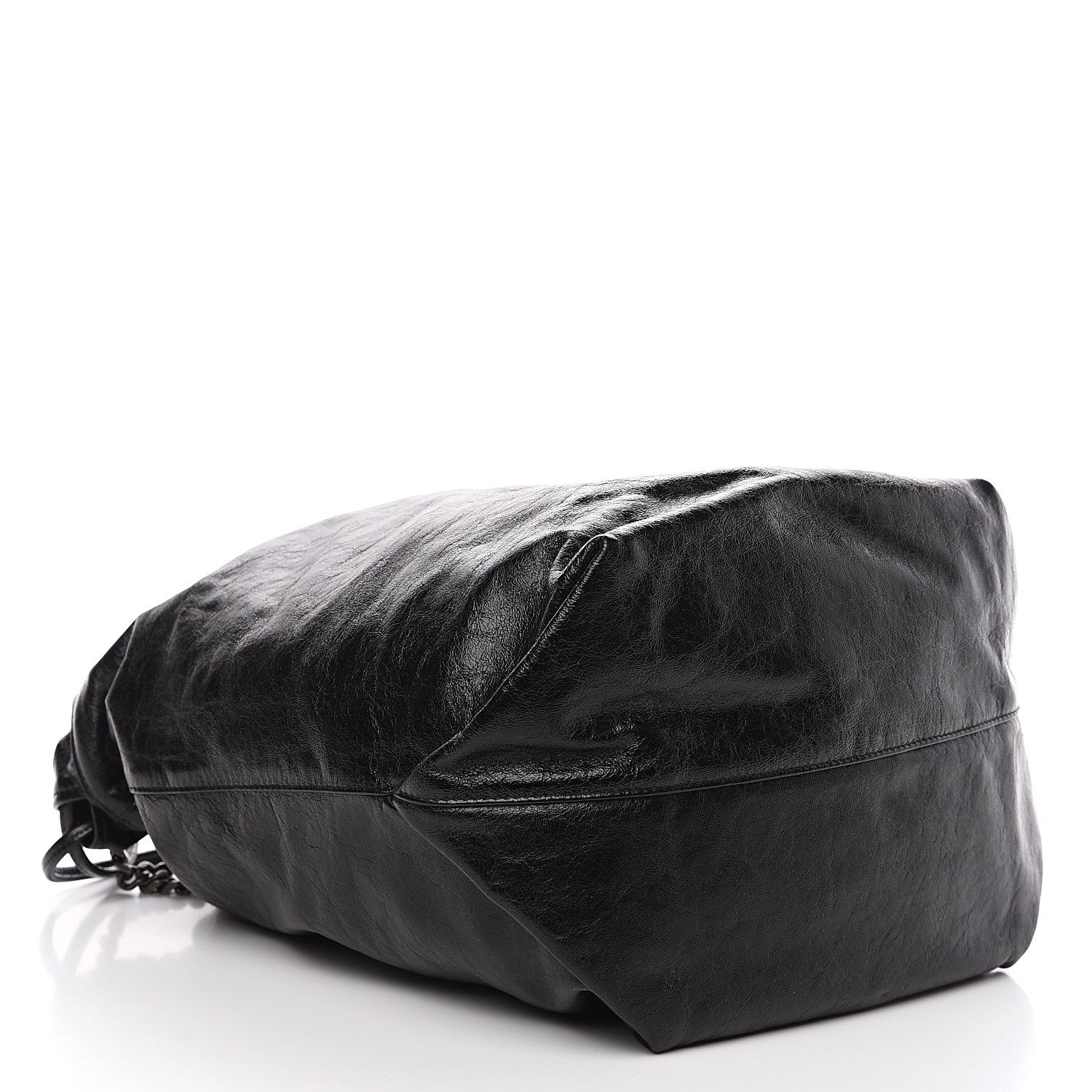 Saint Laurent Cracked Shiny Calfskin Teddy Drawstring Bag Black 3 of 8