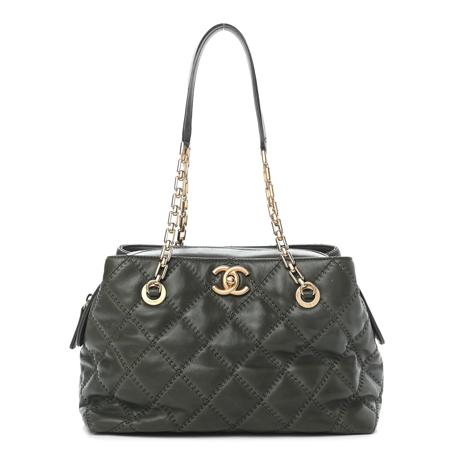 Chanel Calfskin Quilted Retro Chain Tote Green 1 of 10