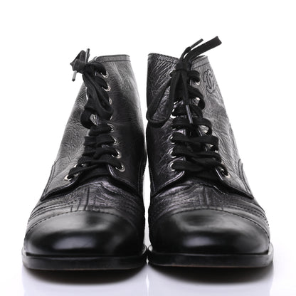 Chanel Metallic Calfskin CC Lace Up Boots 39.5 Silver Black 2 of 8