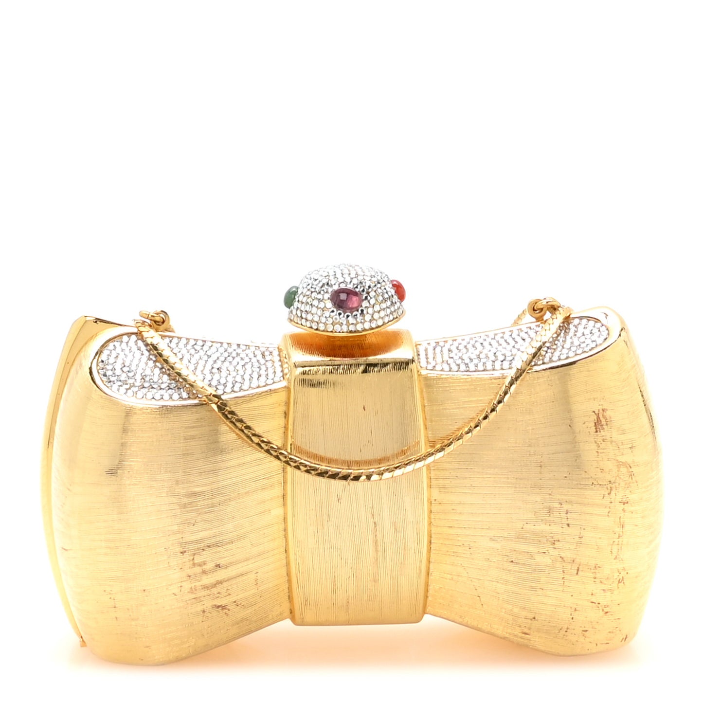 Crystal Bow Minaudiere Clutch Gold