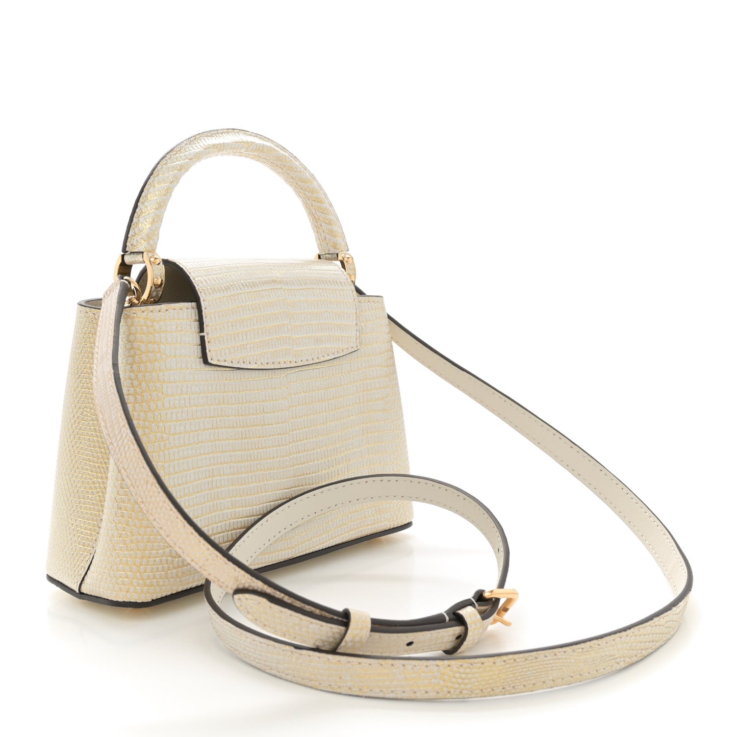 Metallic Lizard Capucines Mini White Gold