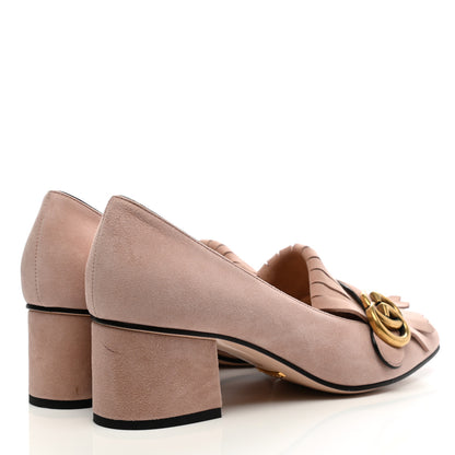 Gucci Kid Scamosciato GG Marmont Fringe 50mm Loafer Pumps 37.5 Crystal Pink 4 of 11