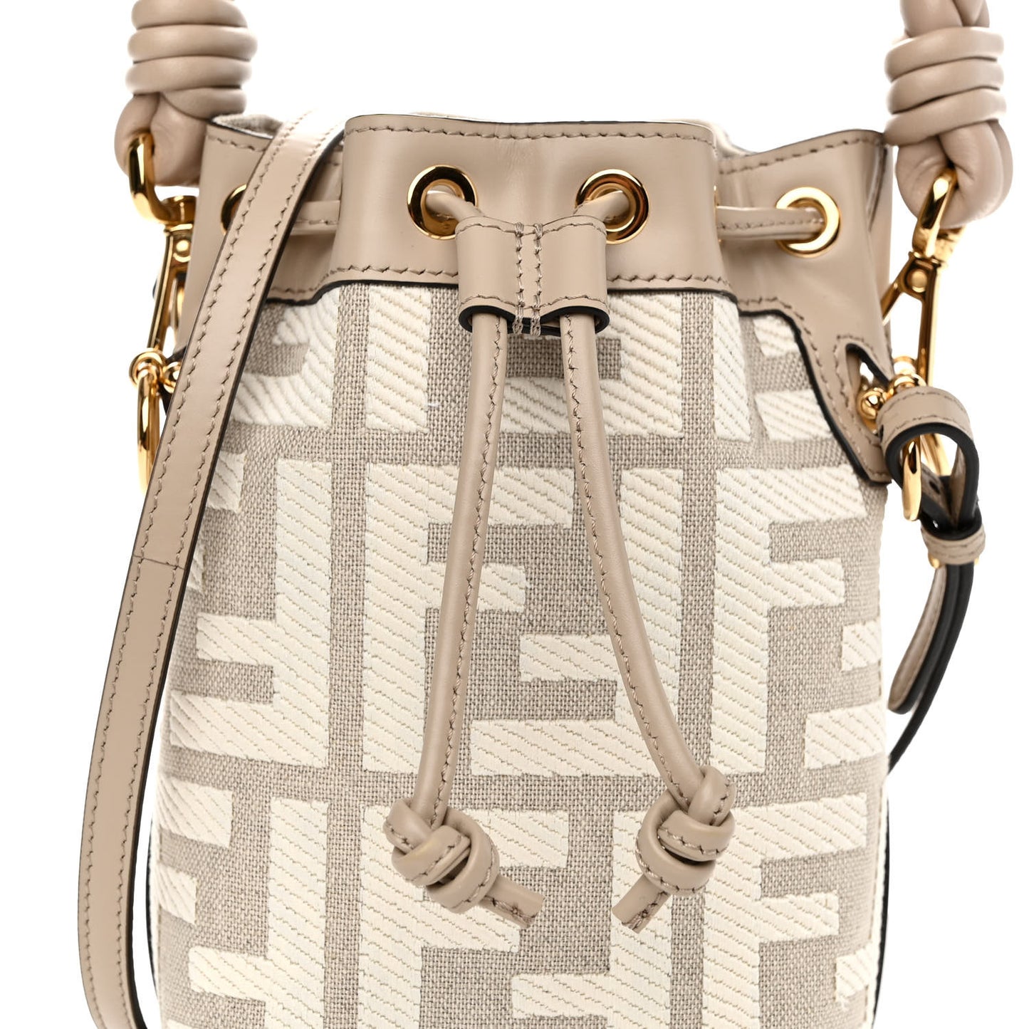 Canvas Nappa F is Fendi FF Embroidered Mini Mon Tresor Bucket Bag Grezzo White Nuvola