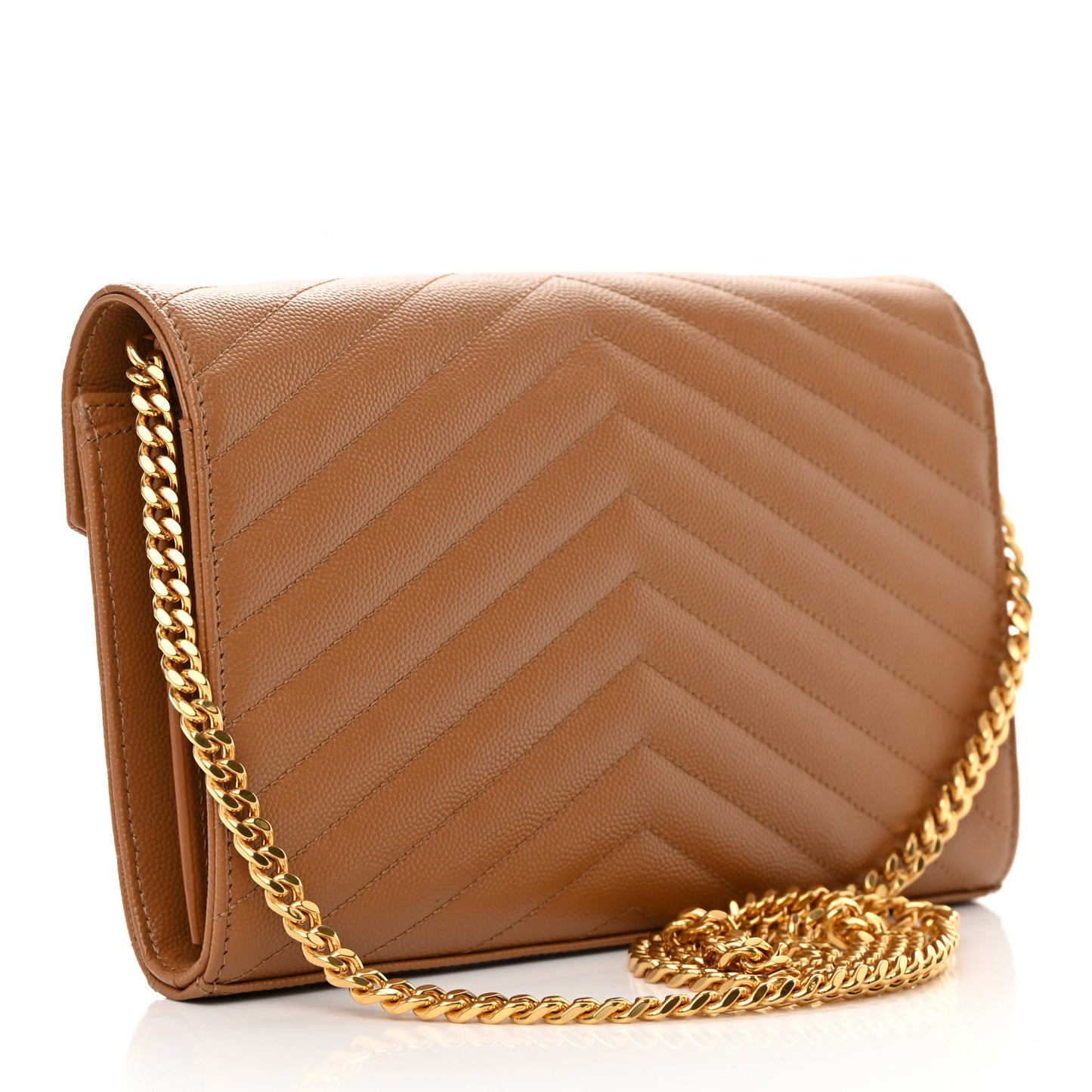Grain De Poudre Matelasse Chevron Monogram Chain Wallet Dark Natural
