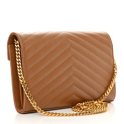 Saint Laurent Grain De Poudre Matelasse Chevron Monogram Chain Wallet Dark Natural 3 of 11