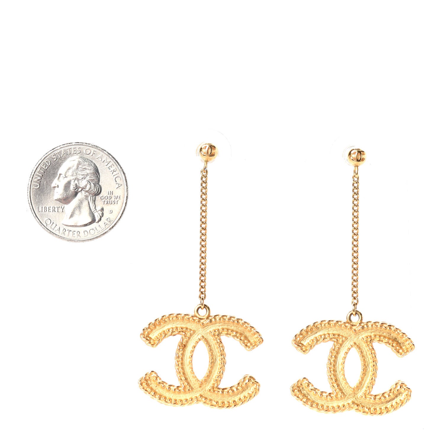 Chanel CC Drop Earrings Matte Gold 2 of 4