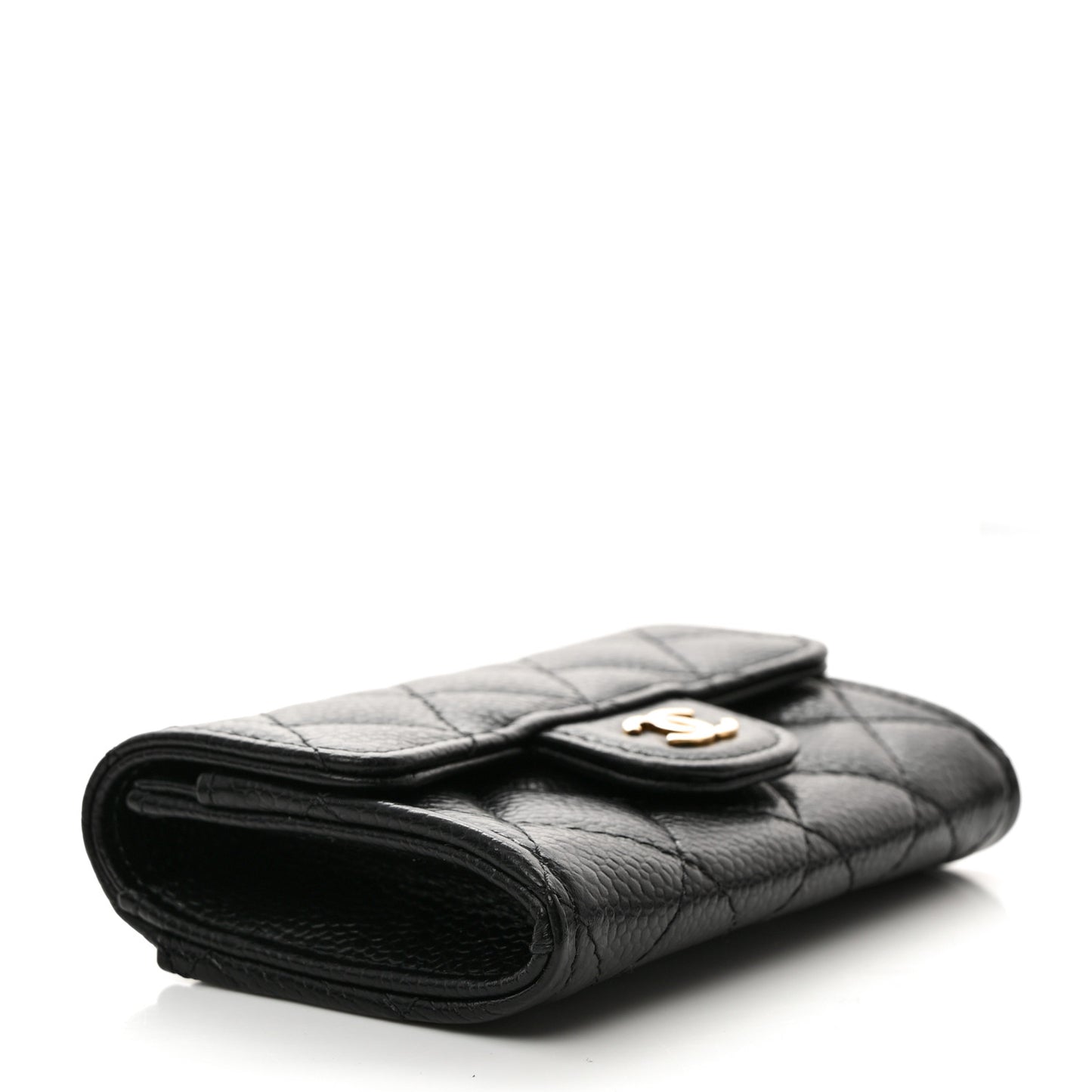 Caviar Quilted Flap Card Holder Wallet Black
