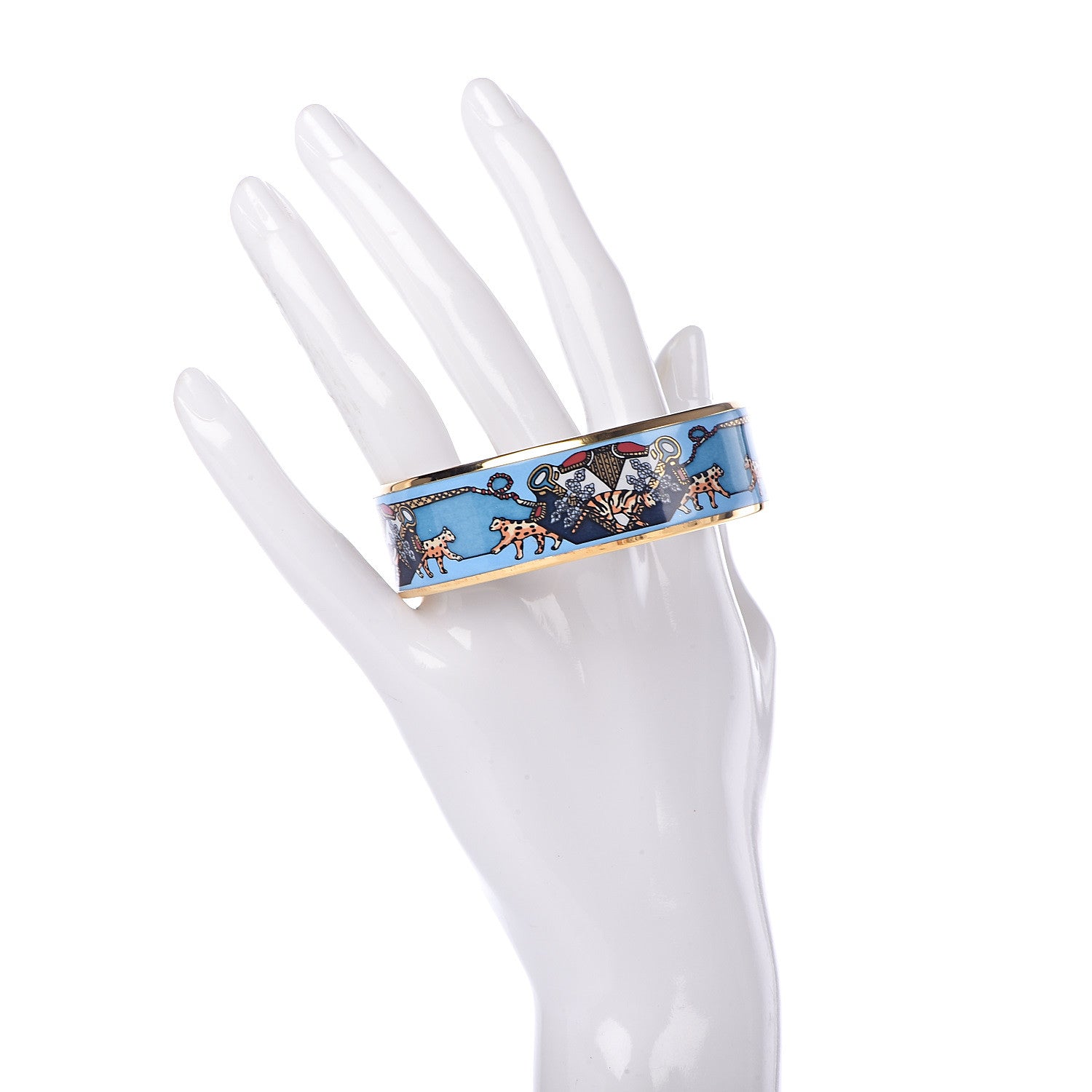 Hermes Enamel Printed Wide Snow Leopards Bracelet 65 2 of 5