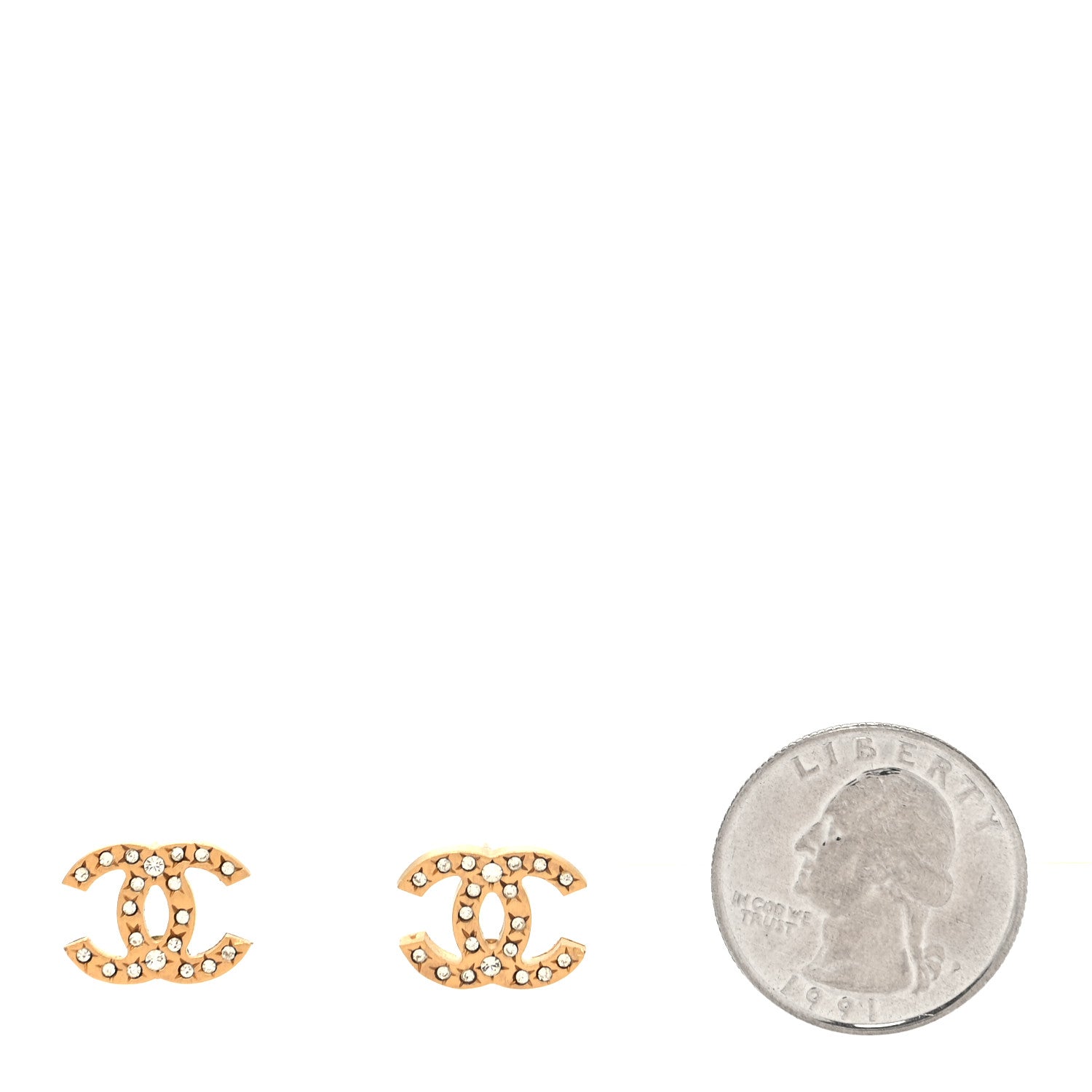 Chanel Metal Crystal CC Earrings Gold 2 of 4