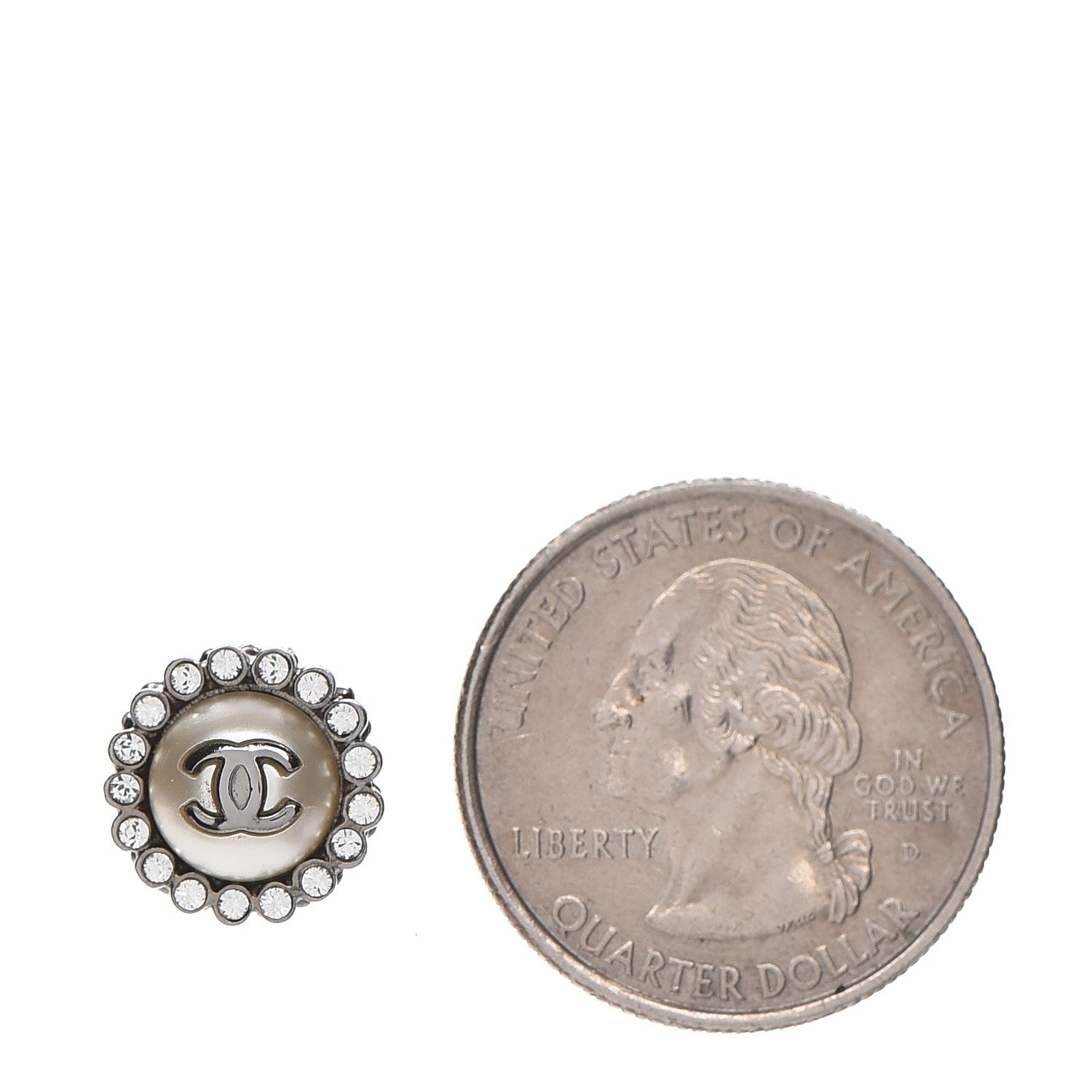 Chanel Pearl Crystal CC Earrings Silver 4 of 4