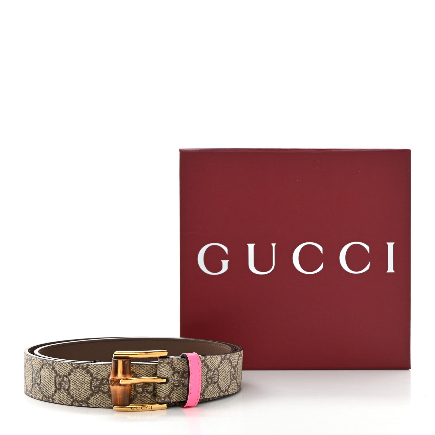 Gucci GG Supreme Monogram Dollar Calfskin Bamboo 30mm Belt 90 36 Beige Ebony Fuxia Fluo 6 of 6