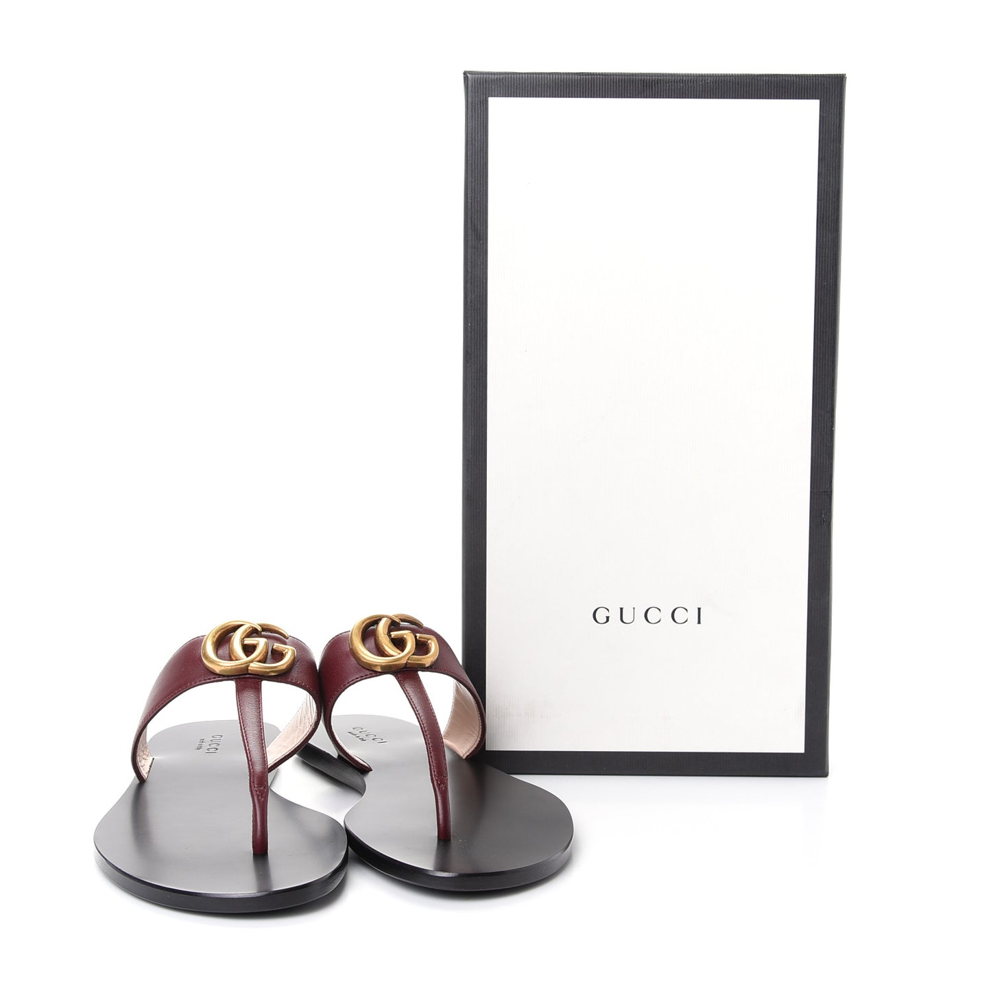 Calfskin GG Marmont Thong Sandals 36.5 Vintage Bordeaux