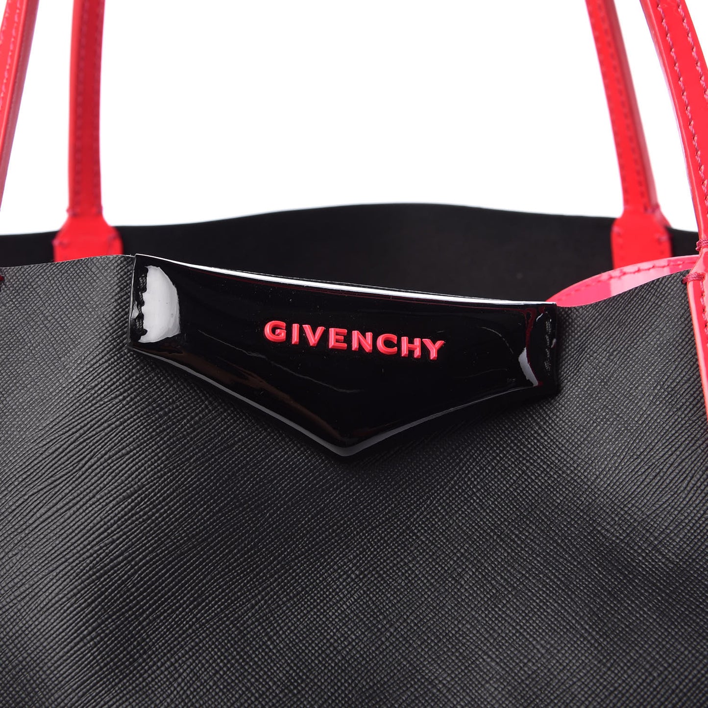 Calfskin Large Antigona Tote Black Neon Pink