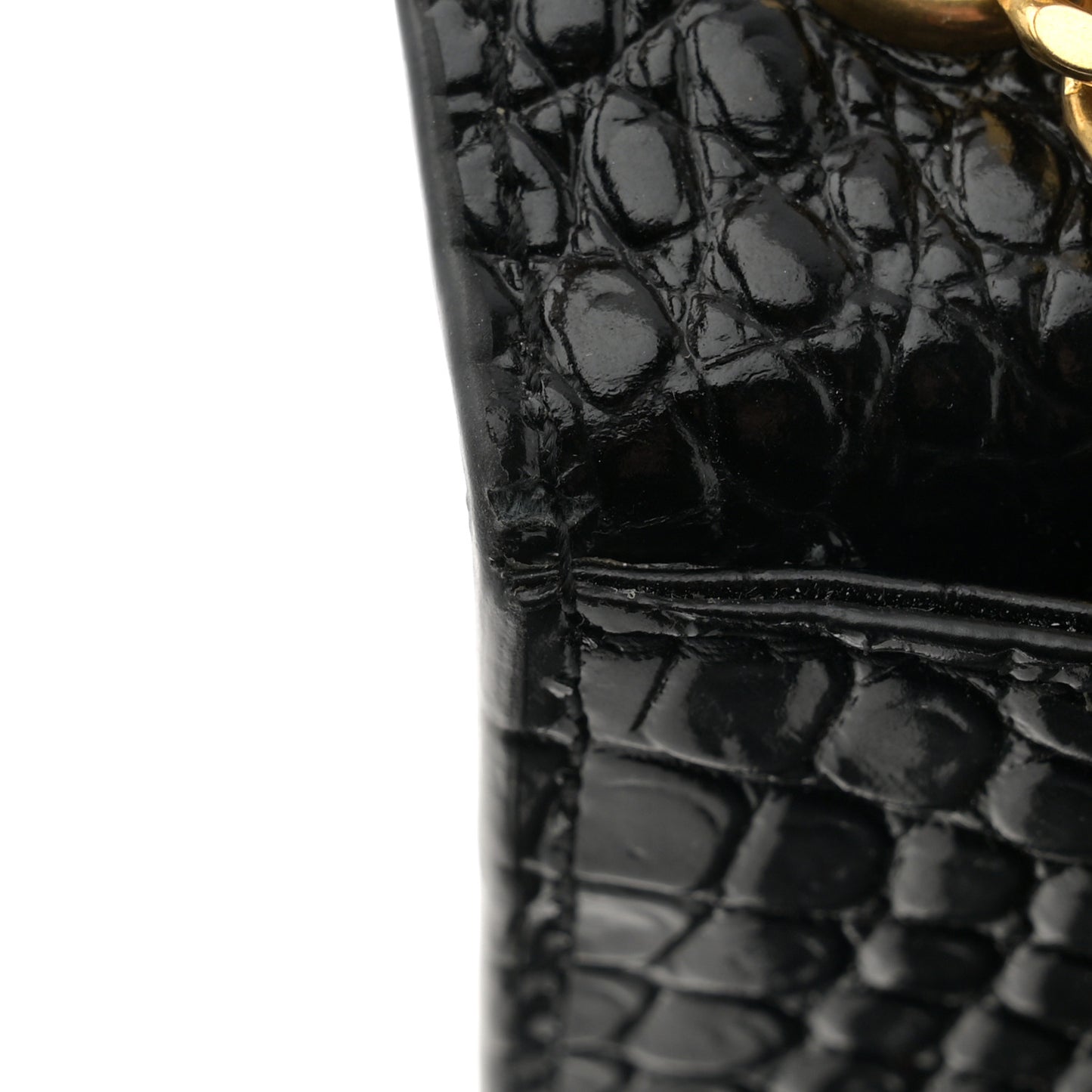 Calfskin Crocodile Embossed Medium Classic Monogram Kate Tassel Satchel Black
