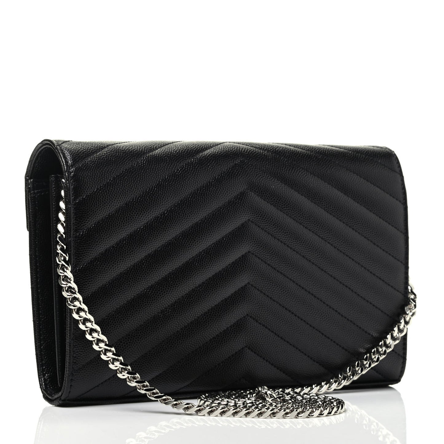 Grain De Poudre Matelasse Chevron Monogram Chain Wallet Black
