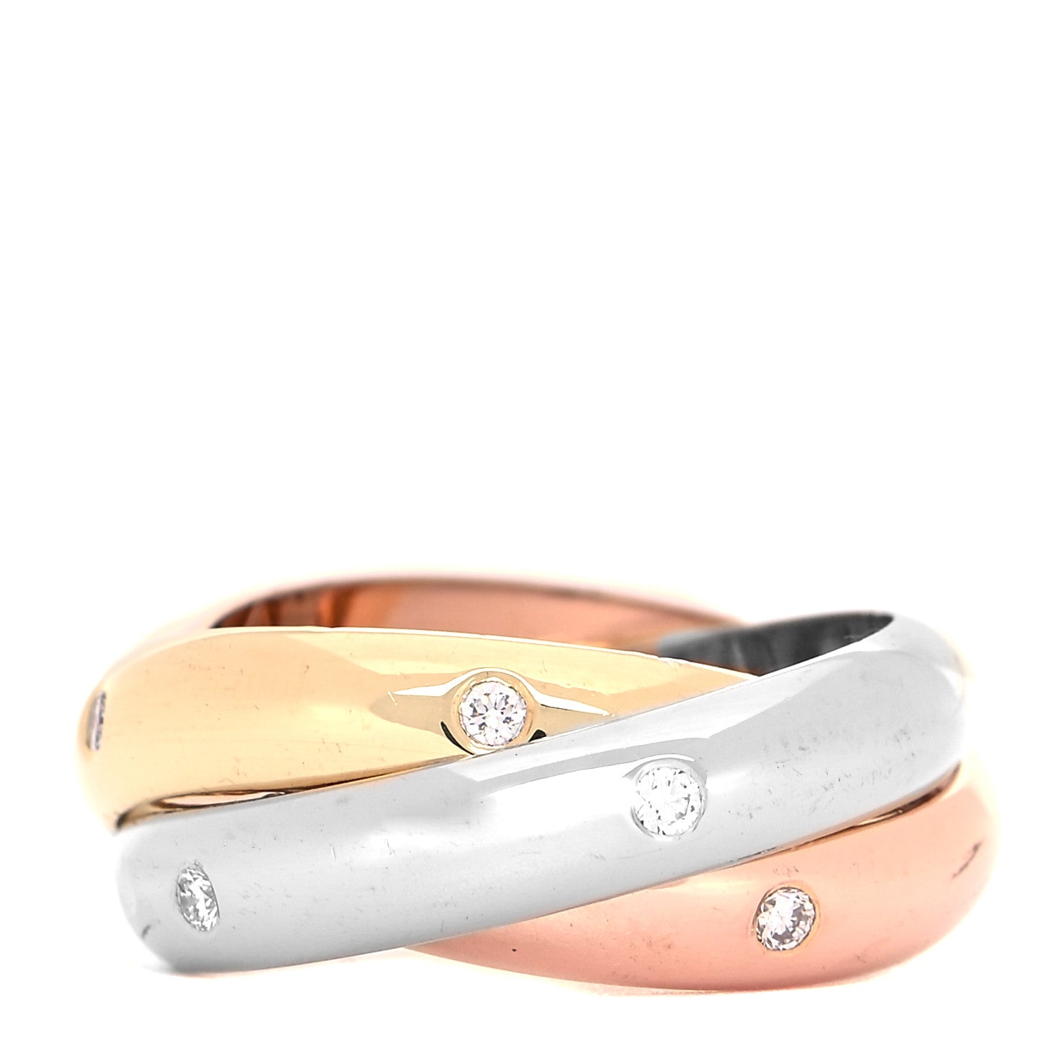 Cartier 18K Pink Yellow White Gold Diamond Trinity Ring 49 4.75 1 of 6