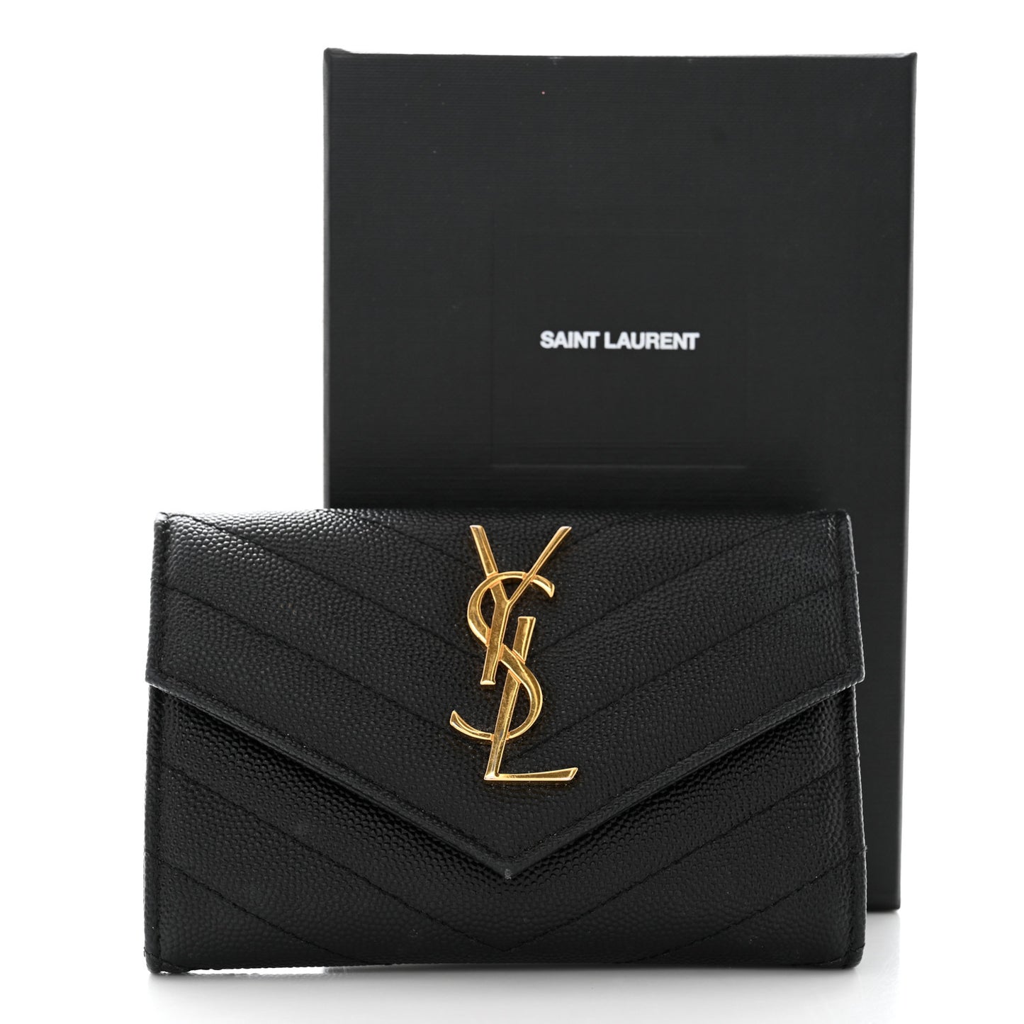 Grain De Poudre Matelasse Chevron Small Monogram Envelope Wallet Black