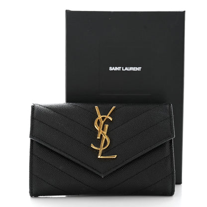 Saint Laurent Grain De Poudre Matelasse Chevron Small Monogram Envelope Wallet Black 6 of 6