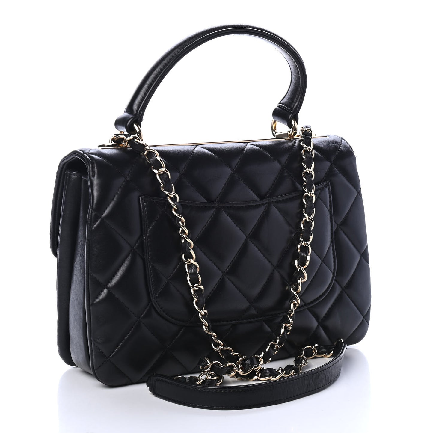 Lambskin Quilted Small Trendy CC Dual Handle Flap Bag Black