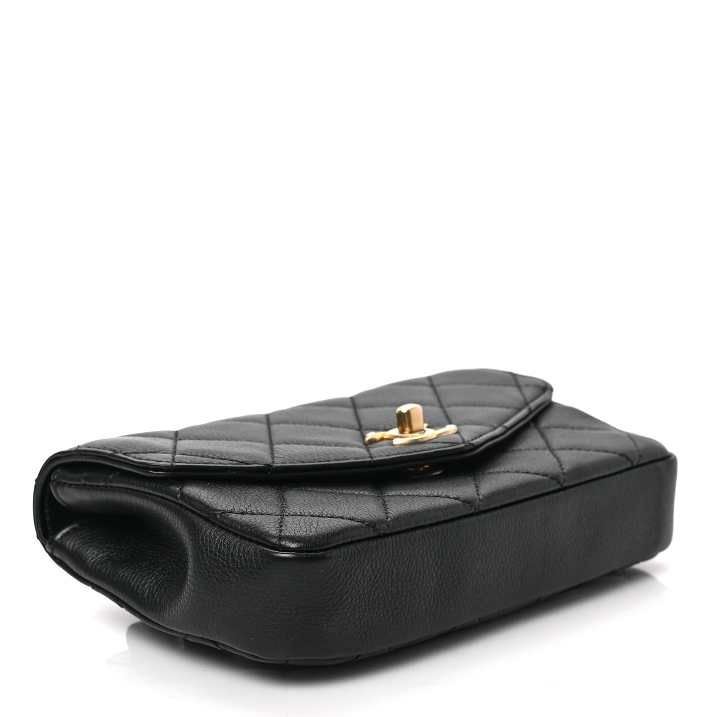 Calfskin Quilted Flap Waist Bag Black
