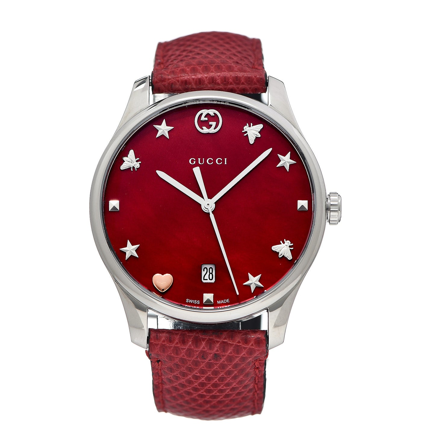 Stainless Steel Lizard Red Mother of Pearl 36mm G-Timeless Charm Quartz Watch