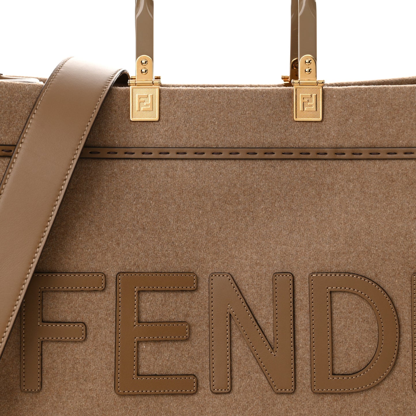 Flannel Vitello King Wool Plexiglass FF Logo Embroidered Medium Fendi Sunshine Shopper Tote Camel Sand