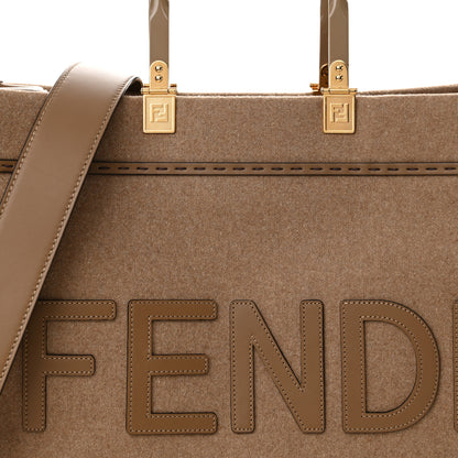 Fendi Flannel Vitello King Wool Plexiglass FF Logo Embroidered Medium Fendi Sunshine Shopper Tote Camel Sand 7 of 14