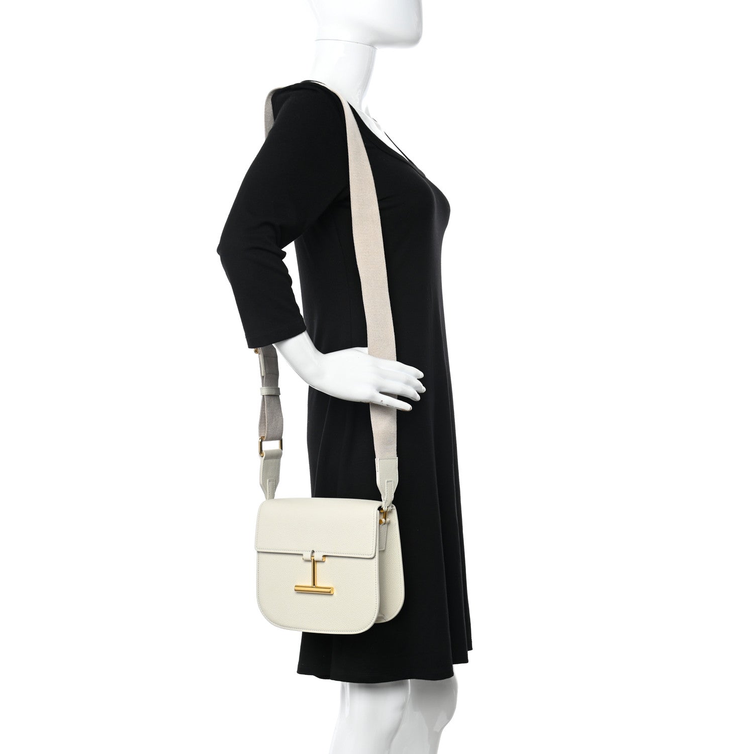 Tom Ford Grained Calfskin T Clasp Tara Crossbody Bag White 2 of 12