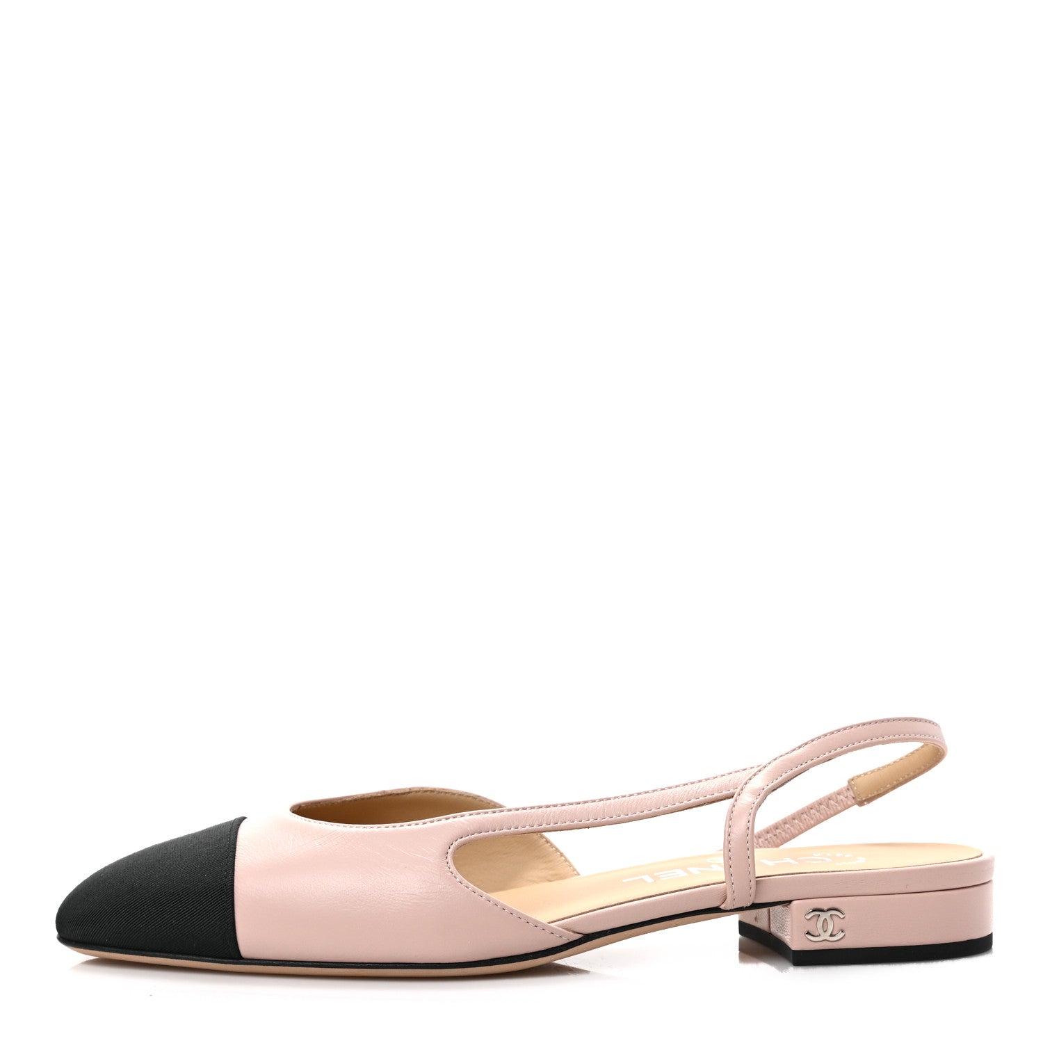Chanel Lambskin Grosgrain Cap Toe CC Slingback Flats 36.5 Light Pink Black 1 of 8