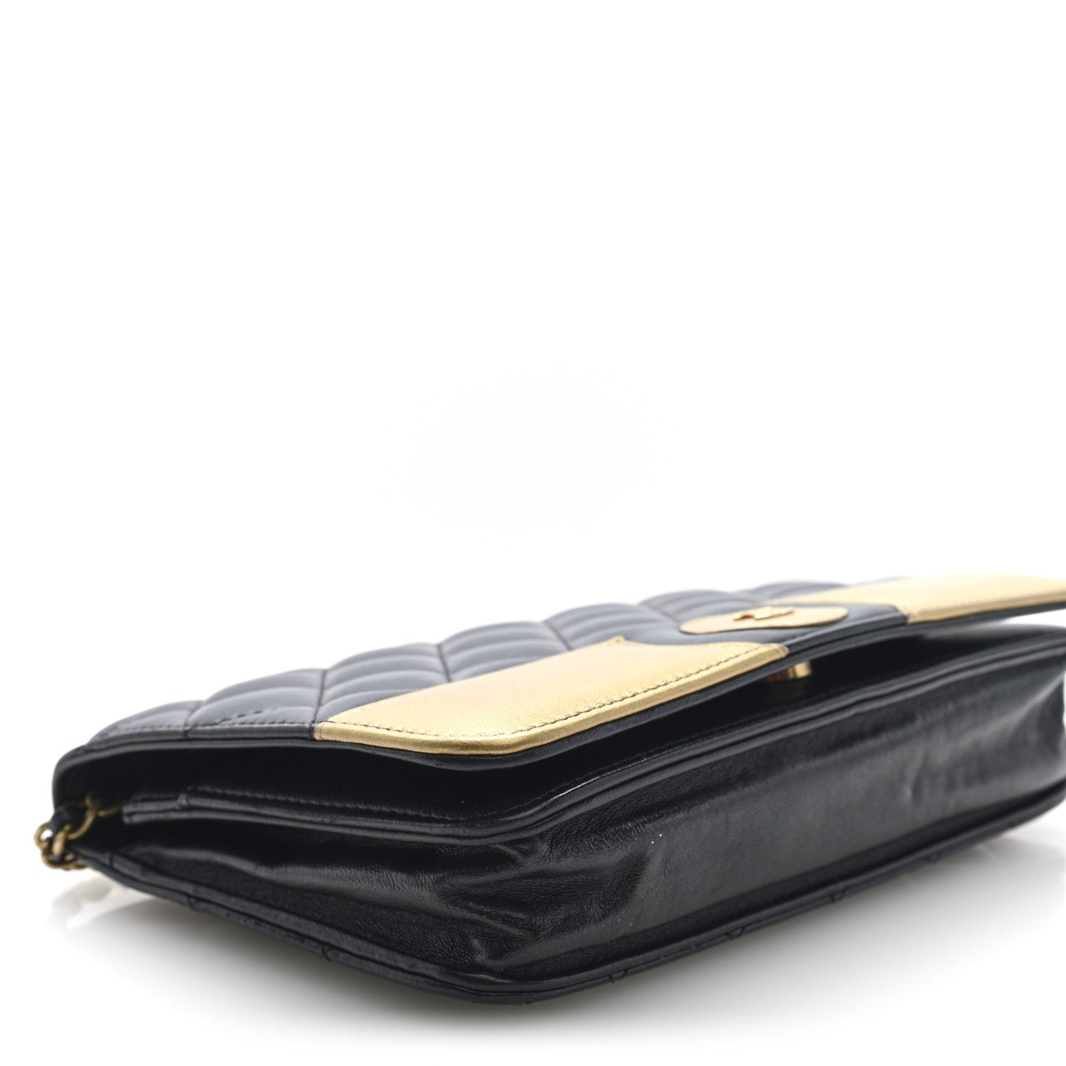 Chanel Lambskin Quilted Wallet On Chain WOC Black Gold 4 of 11