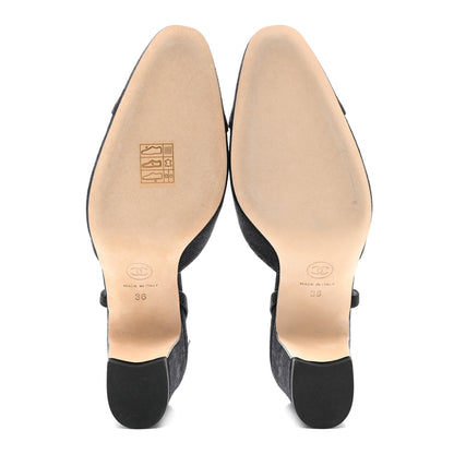 Chanel Denim Cap Toe CC Slingback Pumps 36 Charcoal Black Blue 4 of 9