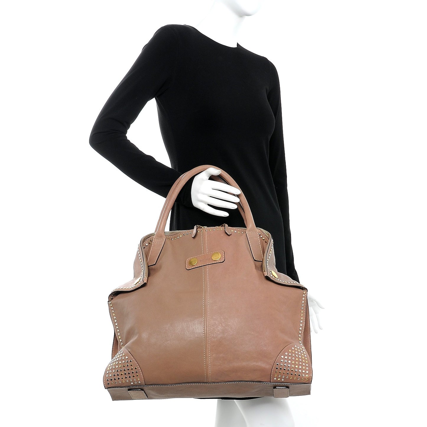 Calfskin Studded Large De Manta Tote Turtle Dove