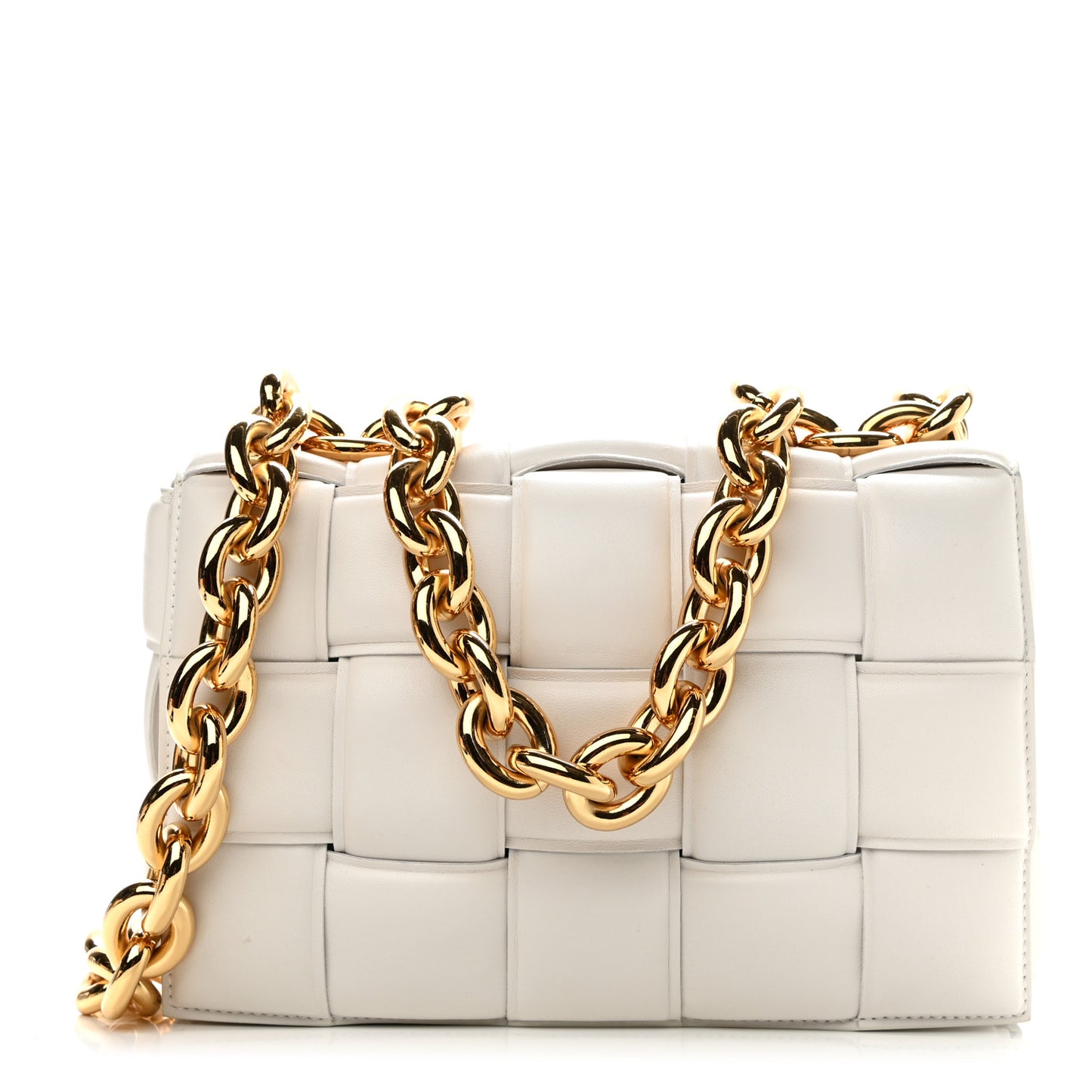 Lambskin Maxi Intreccio Padded Chain Cassette Crossbody Bag White