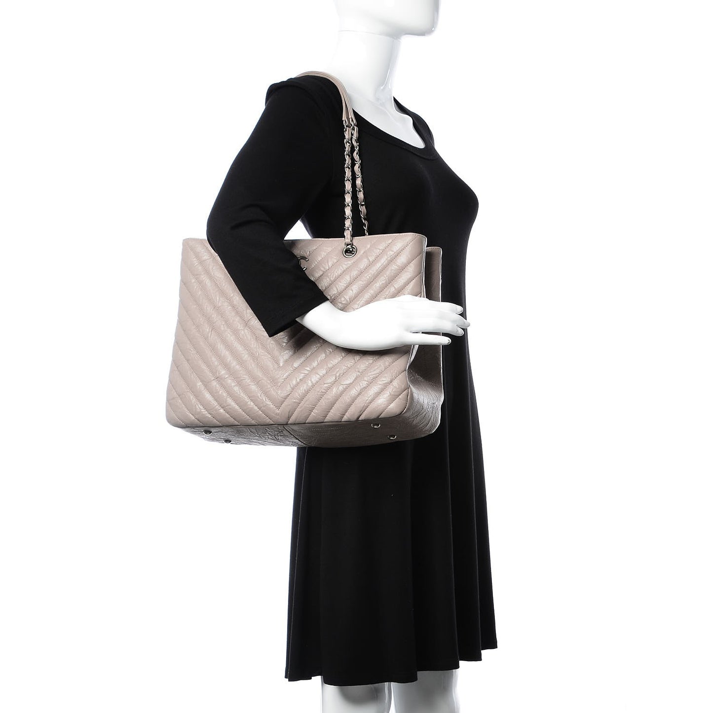 Aged Calfskin Chevron Quilted Timeless Tote Grey