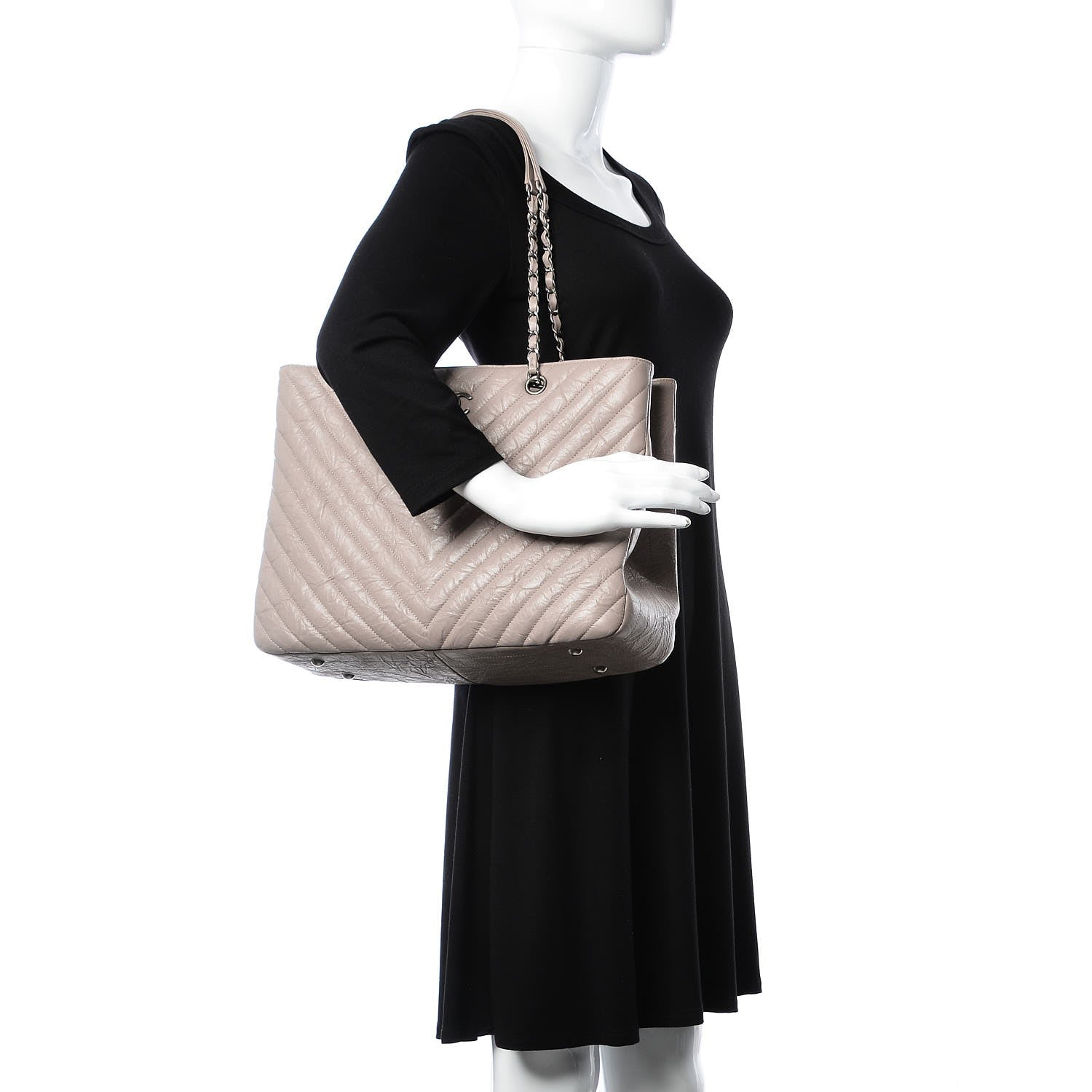 Chanel Aged Calfskin Chevron Quilted Timeless Tote Grey 2 of 7