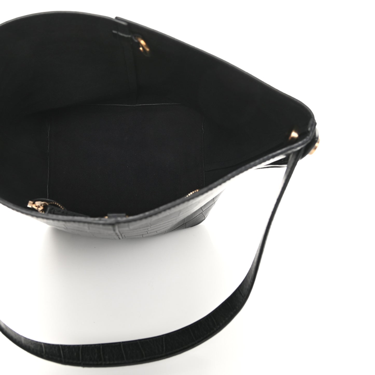 Calfskin Crocodile Embossed Small Kite Bucket Bag Black