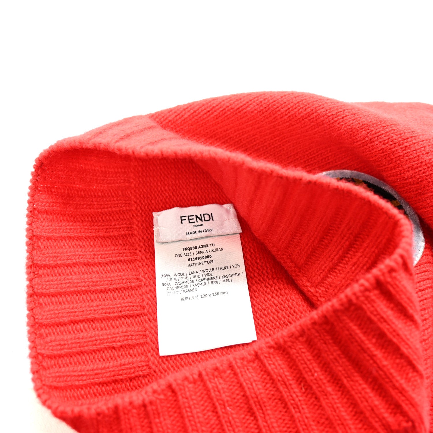 Fendi Wool Cashmere Zucca Beanie Red 5 of 5