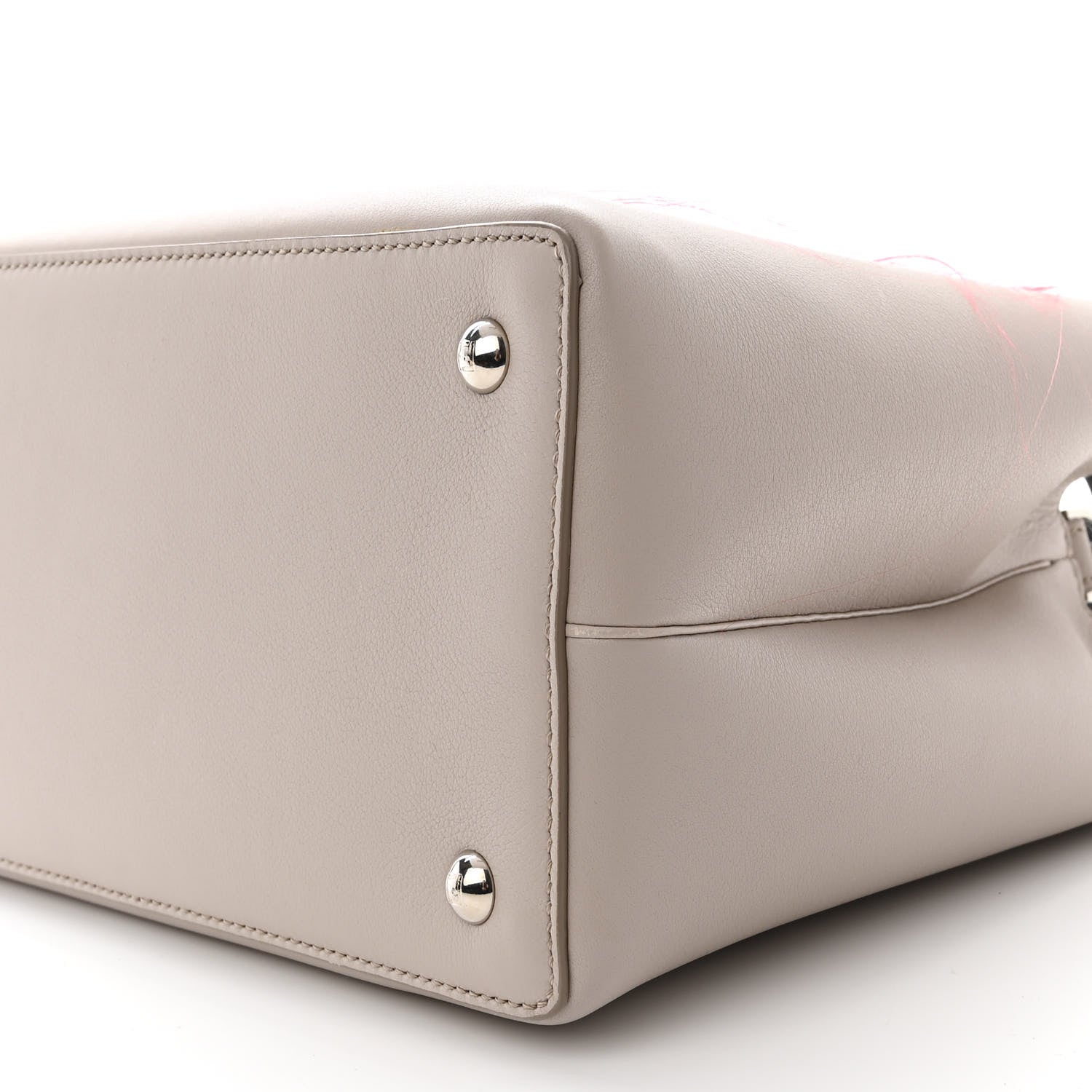 Fendi Vitello Dolce Fox Goat Bi-Color Sad Eyes Mirror Charm Petite 2Jours Tote Grigio Polvere Black 12 of 13