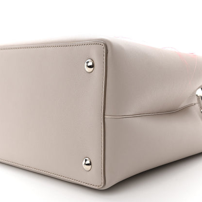 Fendi Vitello Dolce Fox Goat Bi-Color Sad Eyes Mirror Charm Petite 2Jours Tote Grigio Polvere Black 12 of 13